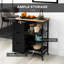 Table d'îlot de cuisine portable, noire avec dalle de bois et rangement organisé pour chariot à roulettes, plateau en bois, 3 tiroirs, 2 tablettes, plateau amovible et espace de rangement à 360 roues