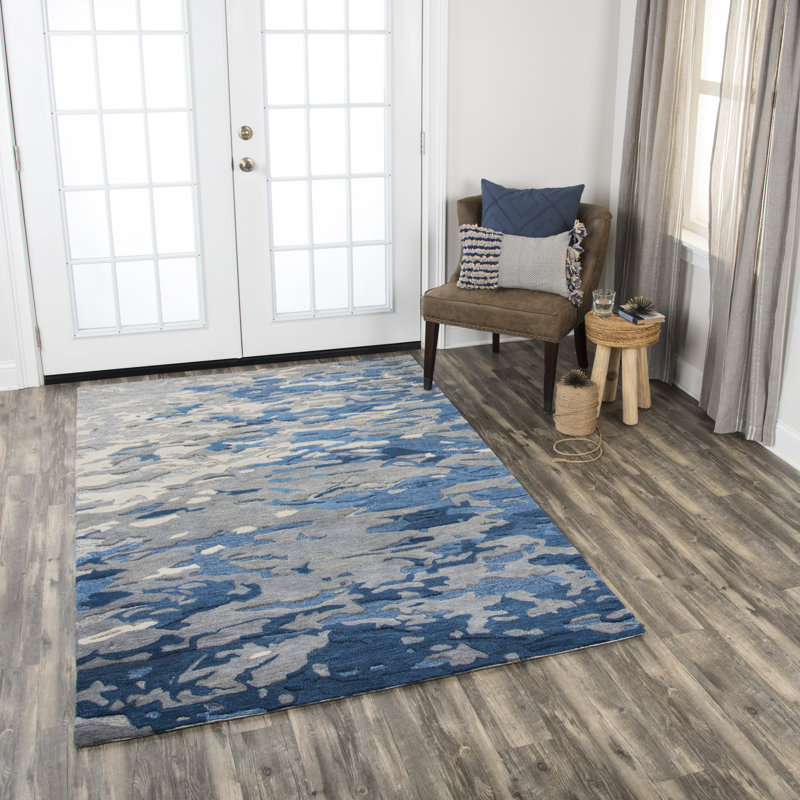 Tapis bleu en laine touffeté à la main Stephenson, Rectangle 5 pi x 8 pi
