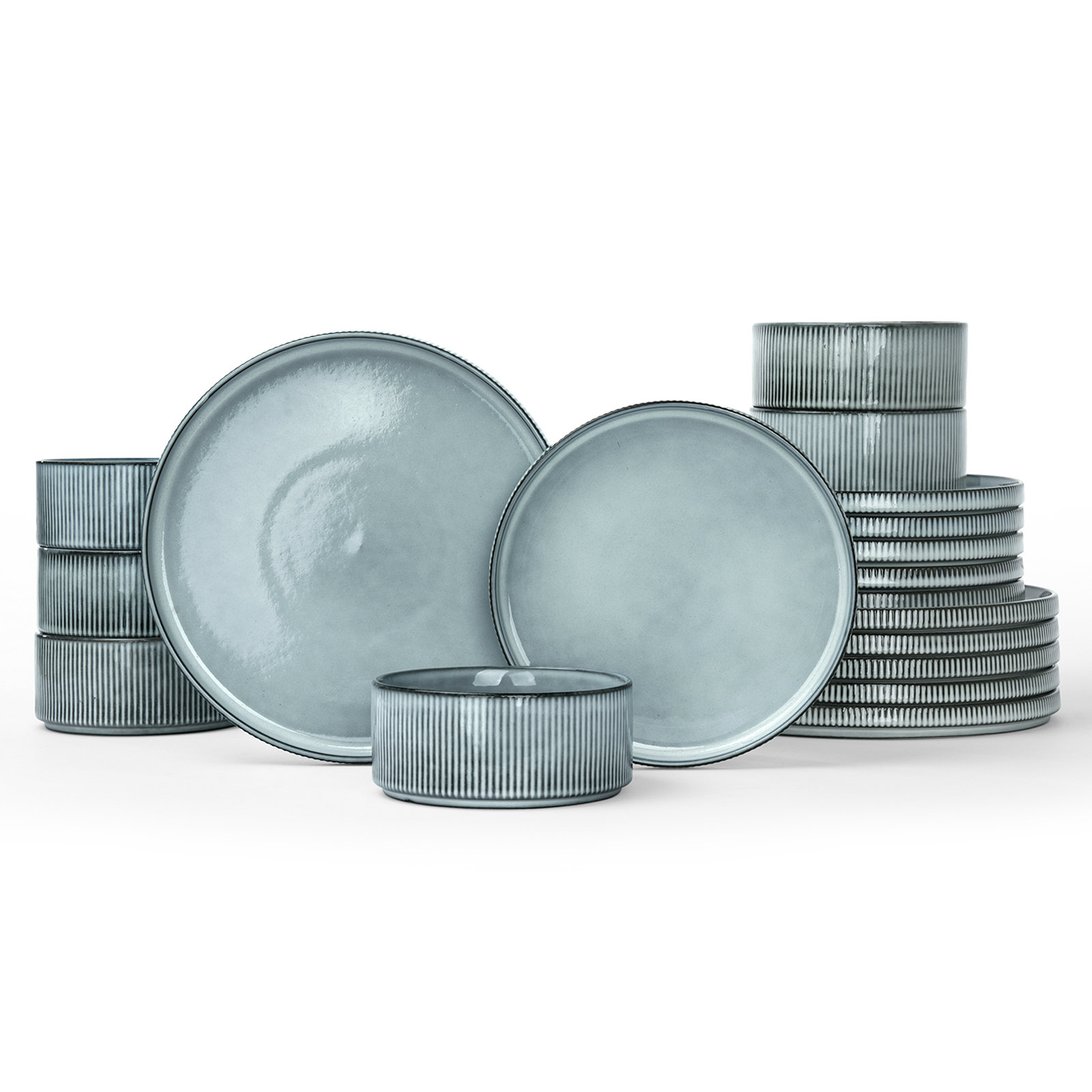 Famiware 18 Piece Dinnerware Sets, Service for 6, Smoky Blue
