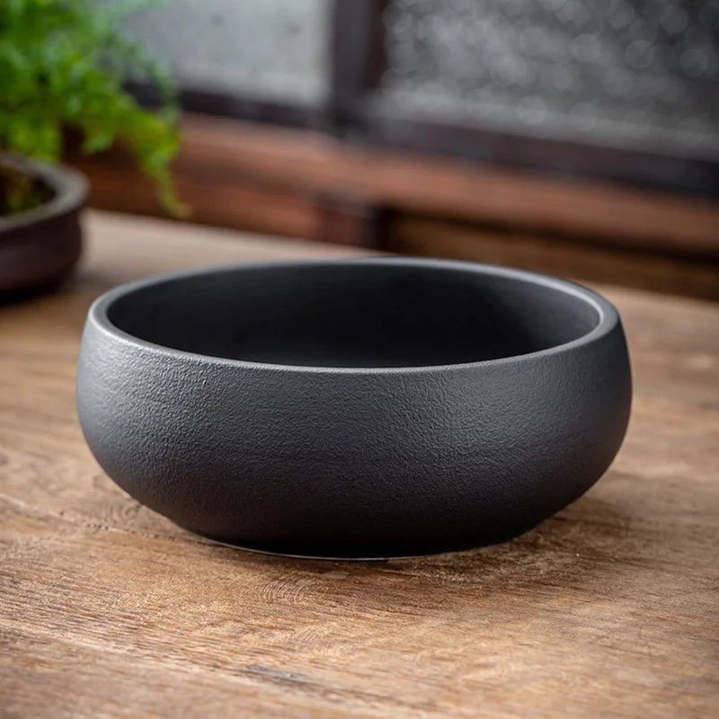 Pot de jardin en céramique émaillée à la main et à l'épreuve des fuites, Noir