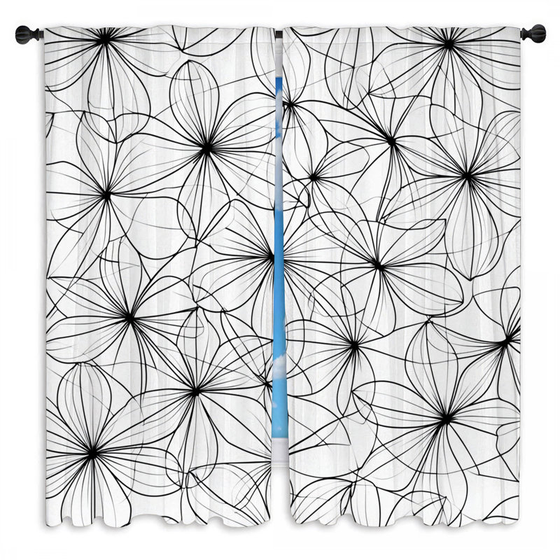 Rideaux de fenêtre à motif floral - drapeaux minimalistes artistiques - 2 panneaux, L 56 po x L 78 po