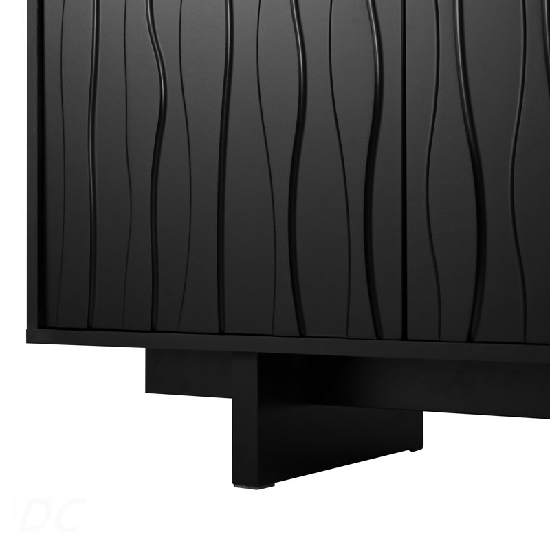 Meuble télé à grain rétro en bois avec porte ondulée pour téléviseur de 75 po ou moins, console média rustique avec amplement d'espace de rangement, meuble télé robuste avec gestion des câbles pour le salon