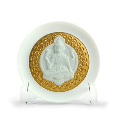 Porcelain Contemporary Decorative Plate in Gold/White