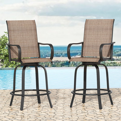 Patio Barstools Set Of 2, 360° Swivel Outdoor Stools With Textilene Fabric, All-Weather Use, Ergonomic Comfort For Outdoor Relaxation