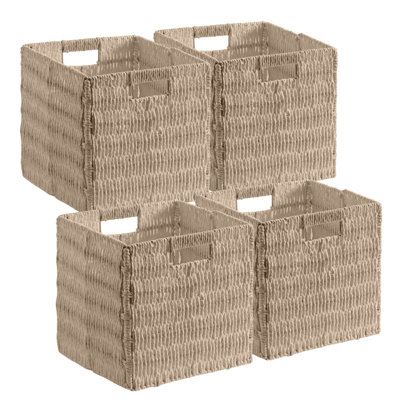 4 Pack Wicker Paper Storage Cube Bin Basket