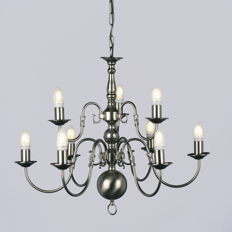 Roosevelt 9 - Light Candle Style Chandelier, Pewter