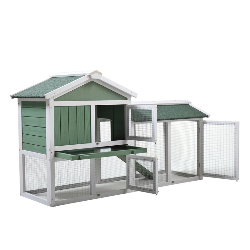 Cage à lapin en bois avec rampe Dellen, Vert/blanc, H 33,8 po x l 54,6 po x P 17,4 po