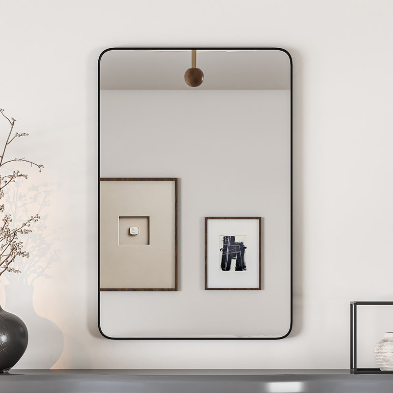 Ebern Designs Ragio Rectangular Black Metal Framed Mirror, 30" x 20"
