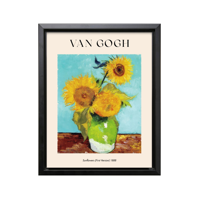 Van Gogh - Tournesols, Cadre noir, Canevas, H 24 po x l 32 po