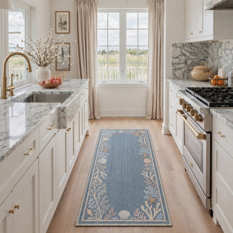 Tapis de couloir floral / ivoire lavable à la machine avec envers antidérapant, Runner 2'5" x 8'