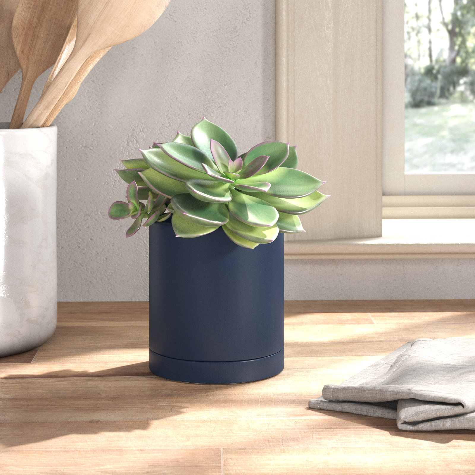 Carlotta Ceramic Pot Planter, 4.75" H x 4.25" W x 4.25" D, Dark Blue