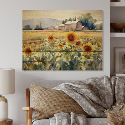 Tournesol doré à la ferme II sur bois