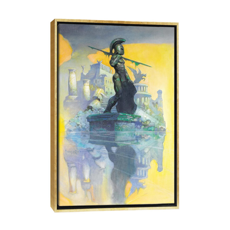 « Atlantis » par Frank Frazer-impression, Pas de tapis, H 26 po x l 18 po x 1,5 po, Toile encadrée d'or