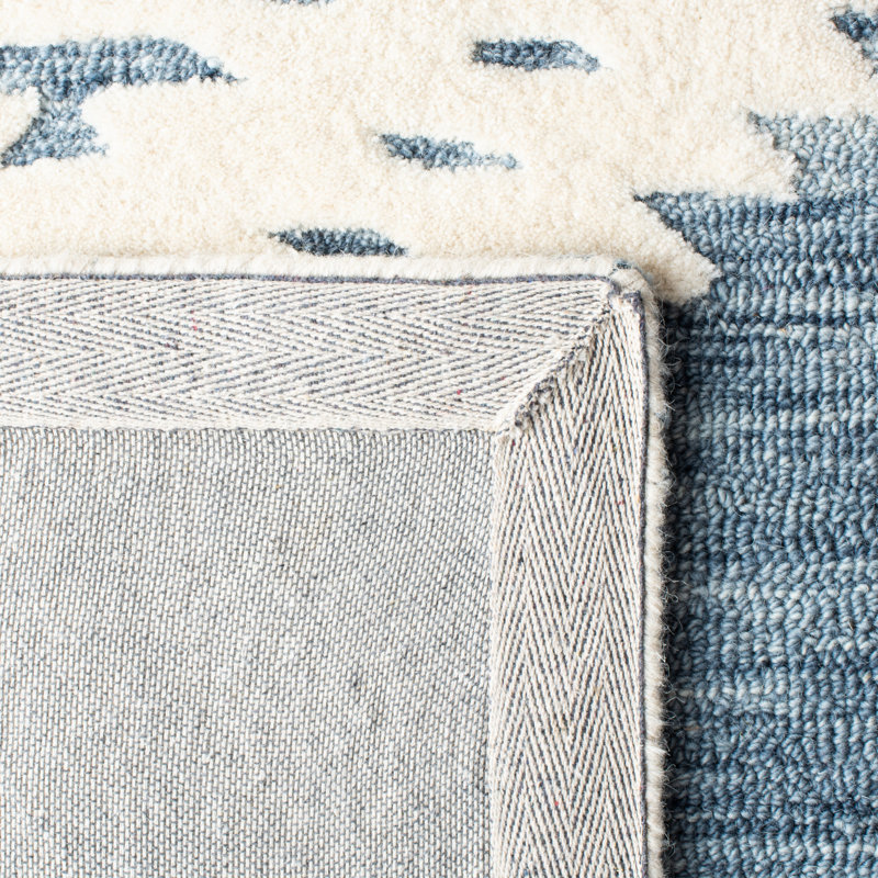 Hand Tufted Wool/Cotton Southwestern Rug in Ivory/Navy, Rectangle 3' x 5'