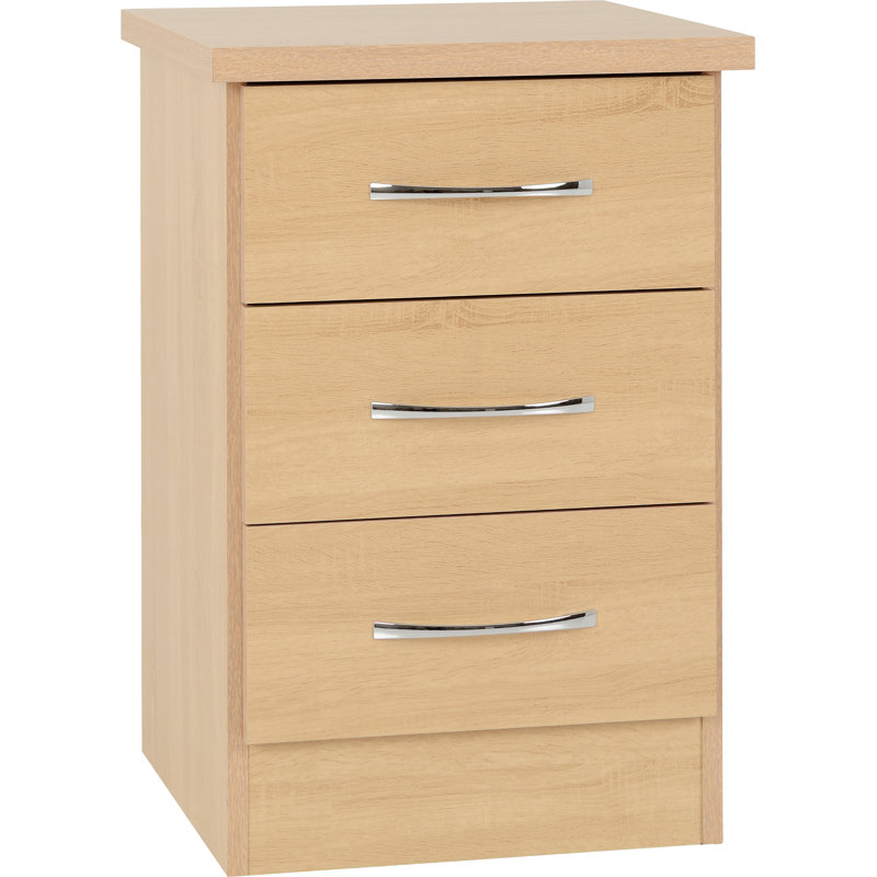 Cascio 3 Drawer Bedside Table, Sonoma Oak Effect