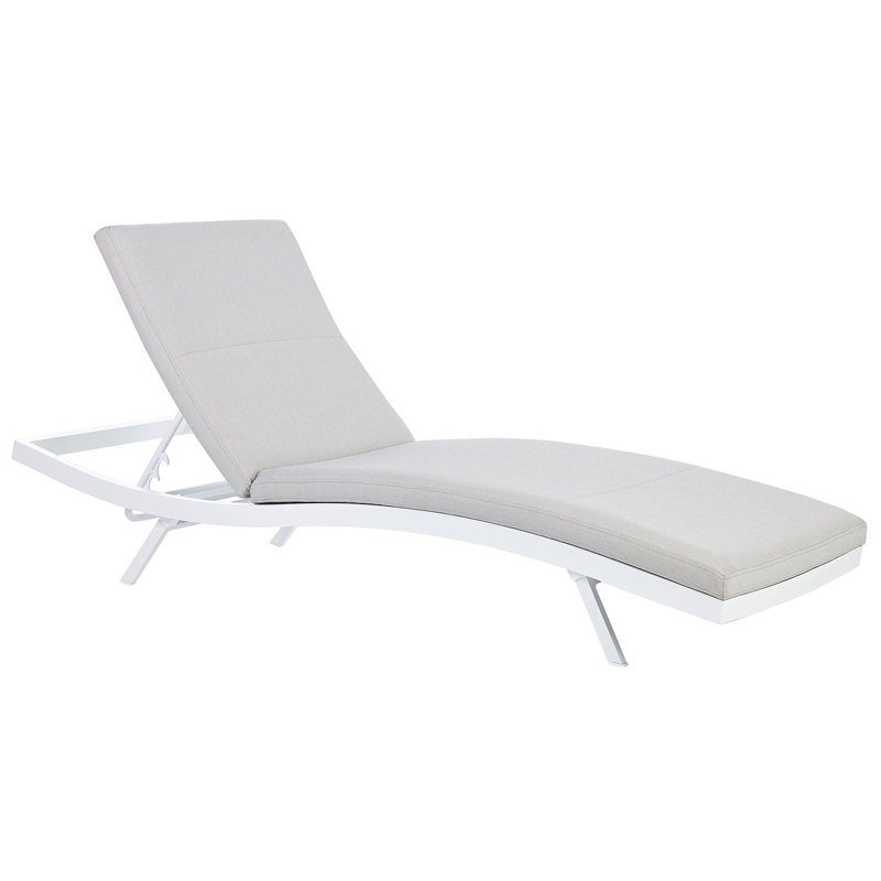 Latouche 199cm Long Reclining Single Chaise with Cushions, White/Light Grey