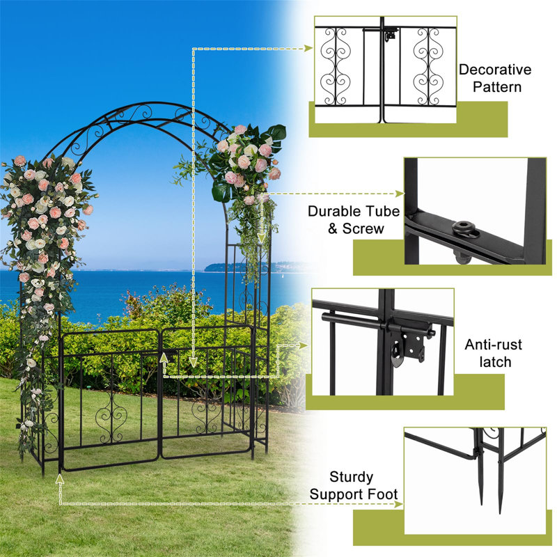 134.5cm W x 58.5cm D Metal Arbour in Black
