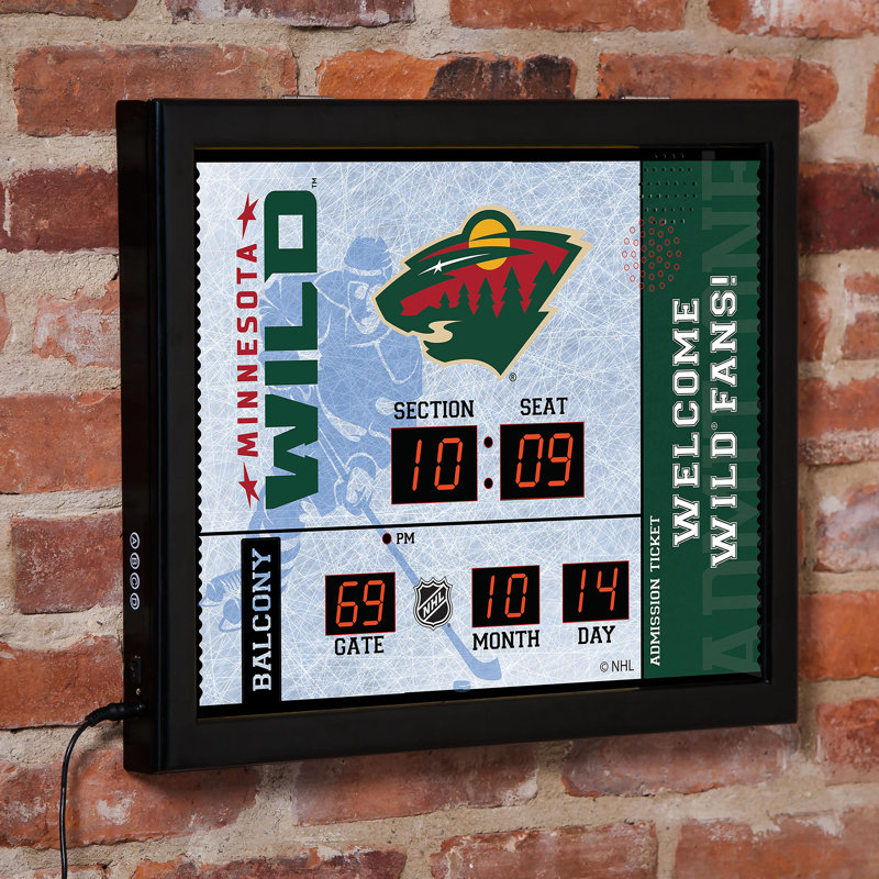 Horloge murale Minnesota Wild Bluetooth, Sport Team Minnesota Wild, Blanc/noir/vert