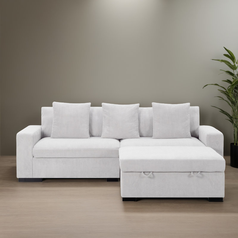 Canapé-lit modulaire 3 pièces pour salon, Velours côtelé beige