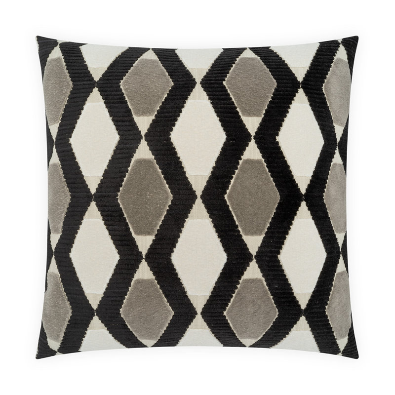Coussin décoratif en biais, Noir / Gris / Ivoire, Carré 24 po