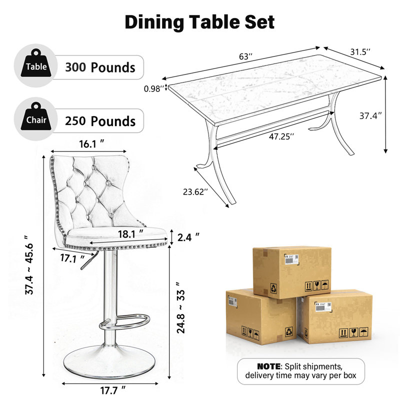 Ensemble de table de bar rotatif à hauteur réglable avec tabourets en velours Modern, Gris