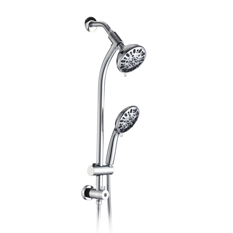 Drill-Free Stainless Steel Slide Bar Combo Rain Showerhead 7-Setting Hand, Dual Shower Head Spa System, Chrome