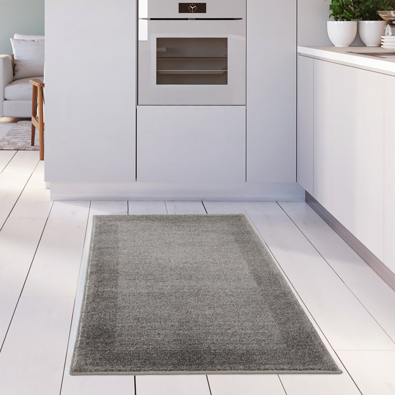 Ephesus Collection Living Room Rugs Bordered Design in Grey, Rectangle 80 x 150cm