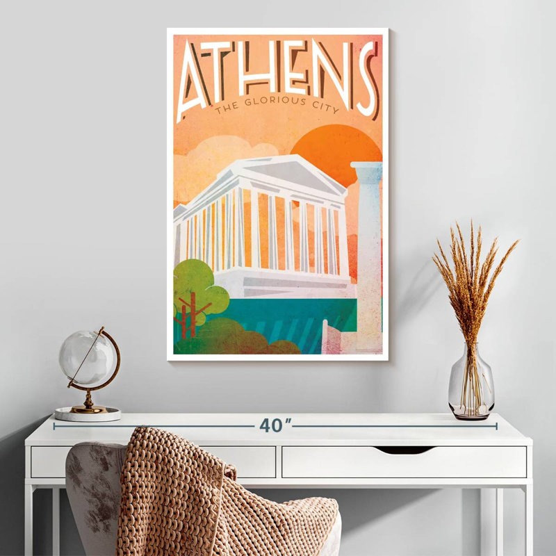 Affiche rétro d'Athènes, H 30 po x l 20 po