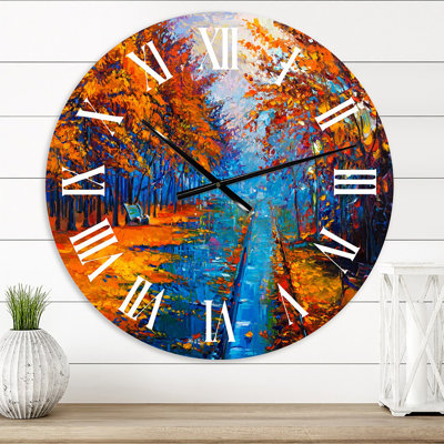 Petite route à travers le paysage d'automne orange II - Horloge murale traditionnelle