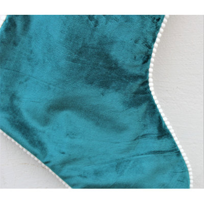 Chaussette de Noël en velours bleu sarcelle | Chaussette de Noël faite à la main avec pampilles | Décoration de Noël de style campagne moderne | Cadeau de Noël unique pour Noël