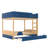 Car-shaped Queen Over Queen Bunk Bed With Trundle，wood Bunk Bed With Built-in Bookshelf And High Safety Guardrail, Stable Non-squeaking Bunk Bed Frame For Kids, Teens And Adults, Blue＆natural-1094728839-1094728844