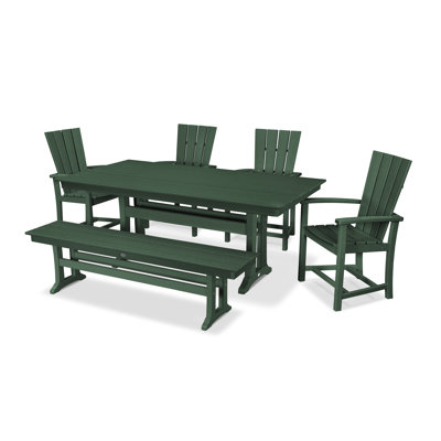 Quattro 6-Piece Farmhouse Dining Set with Trestle Legs and Bench by POLYWOOD