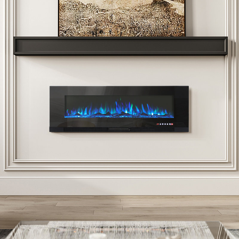 Tanisha Belfry Heating 182.9 cm W Electric Fireplace with 5000 BTU, 50cm H x 127cm W x 12cm D, Black