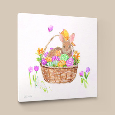 «Bunny in a Basket» par Sally Swatland - Impression sur toile