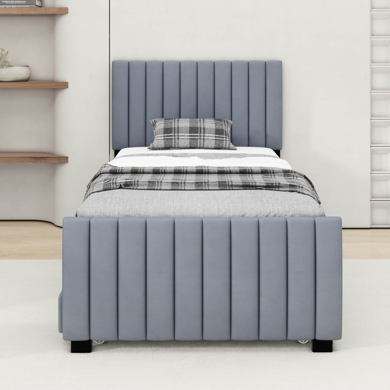 Lit plateforme en velours avec lit gigogne simple Veroni