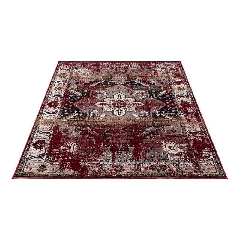 Floral Flatweave Area Rug, Red, Rectangle 280 x 380 cm