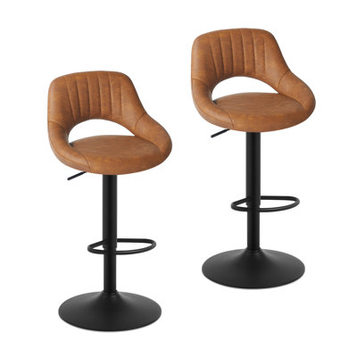 Simonsen Swivel Upholstered and Faux Leather Adjustable Height Bar Stool with Steel Frame