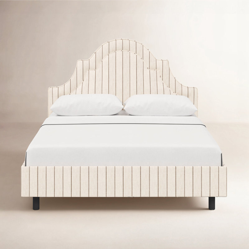 Knipe Upholstered Scalloped Bed, Full, Fritz Charcoal Stripe