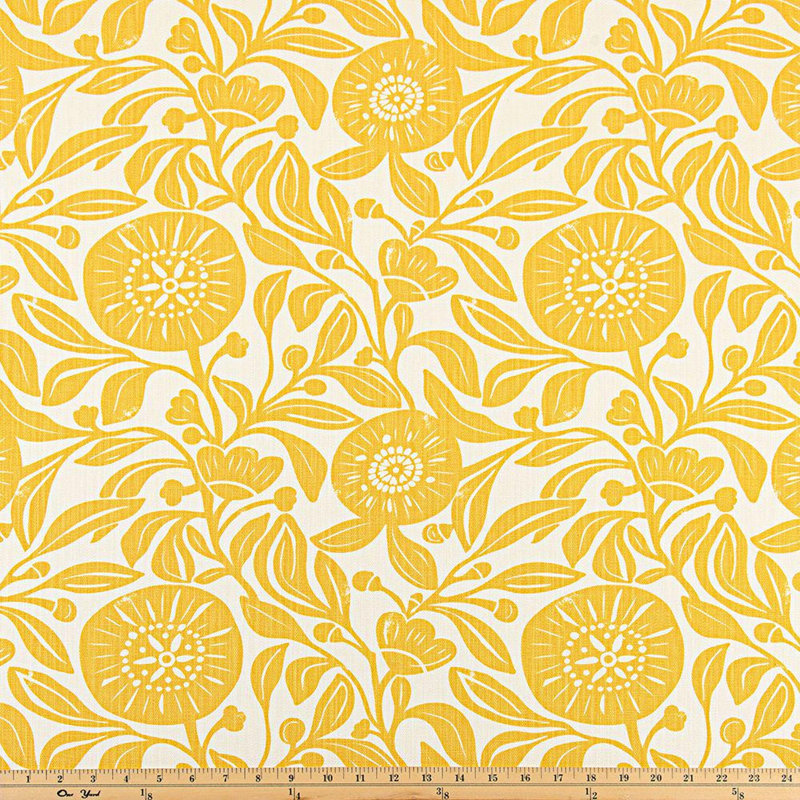 Modern Mid Century Yellow Floral Curtains, 50" W x 96" L