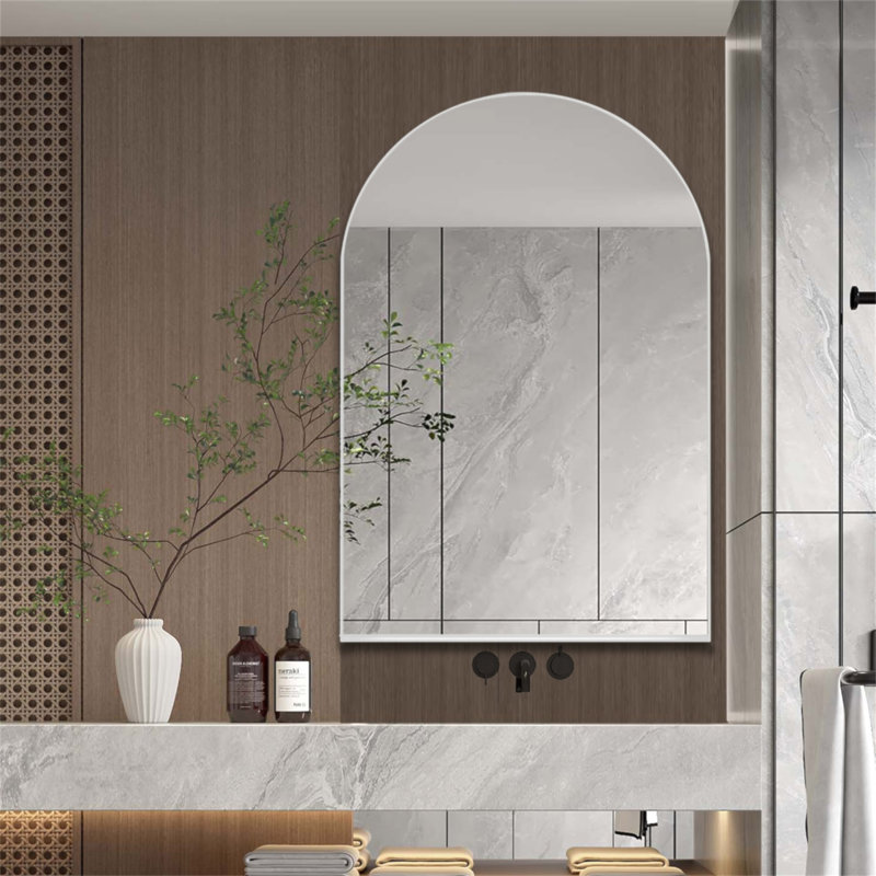 24X36 Inch Arched Recessed Medicine Cabinet, Metal Framed Bathroom Wall Cabinet With Mirror And Adjustable Shelves, Wall Mirror With Storage For Bathroom, White