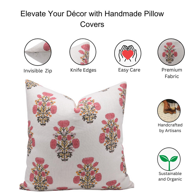 Linen Pillow Cover, Red Floral 1, 16" x 16", Square