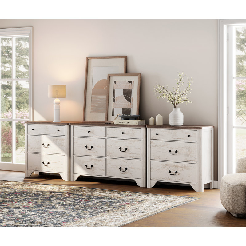 Ensemble de commode 3 pièces Haikey, commode 12 tiroirs l 110,2 po, commode 6 tiroirs en bois et ensemble de deux commodes 3 tiroirs