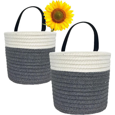 Cotton Rope Hanging Baskets For Organizing 2 Pcs Round  Wall Basket With Handles Woven Organizer Storage Basket For Kitchen Bedroom Living Room Office