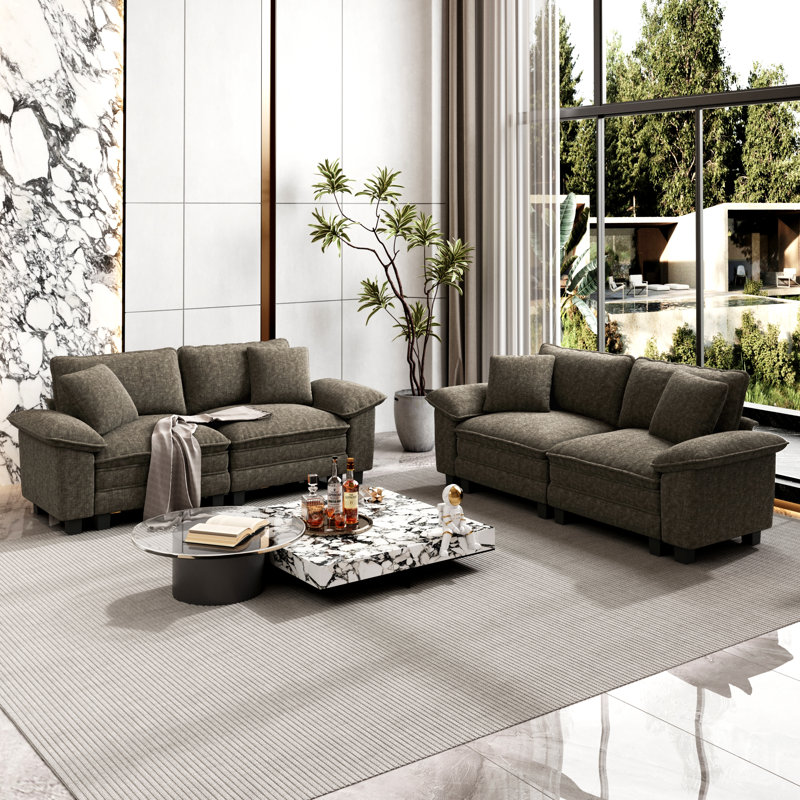 2-Piece Upholstered Modular Sectional Sofa Sets, Oversized Couch Set with Loveseats, Ash Chenille