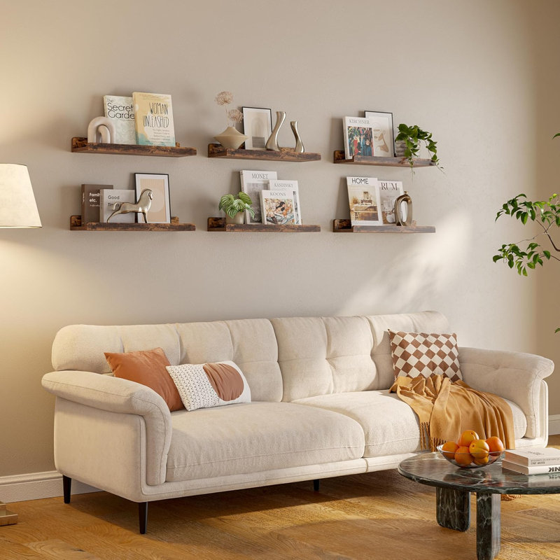 6-Pack 16 Inch Rustic Brown Floating Wall Shelves