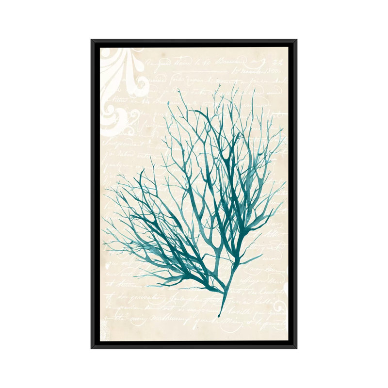 « bleu algues iv », impression sur toile, H 26 po x l 18 po x P 1,5 po, Toile avec cadre noir, Pas de tapis