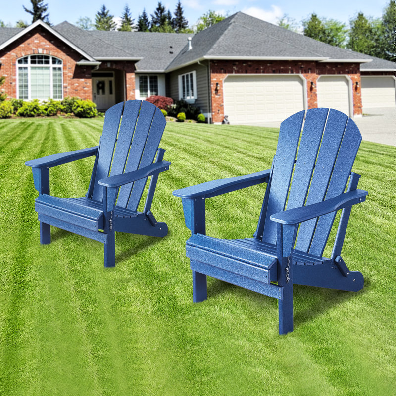 HDPE Folding Adirondack Chair, Weather-Resistant Outdoor Garden Chair, NavyBlue