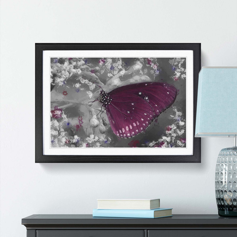 Butterfly upon a Flower in Abstract - Picture Frame Graphic Art Print, 27cm H x 36cm W x 2cm D, Black Framed