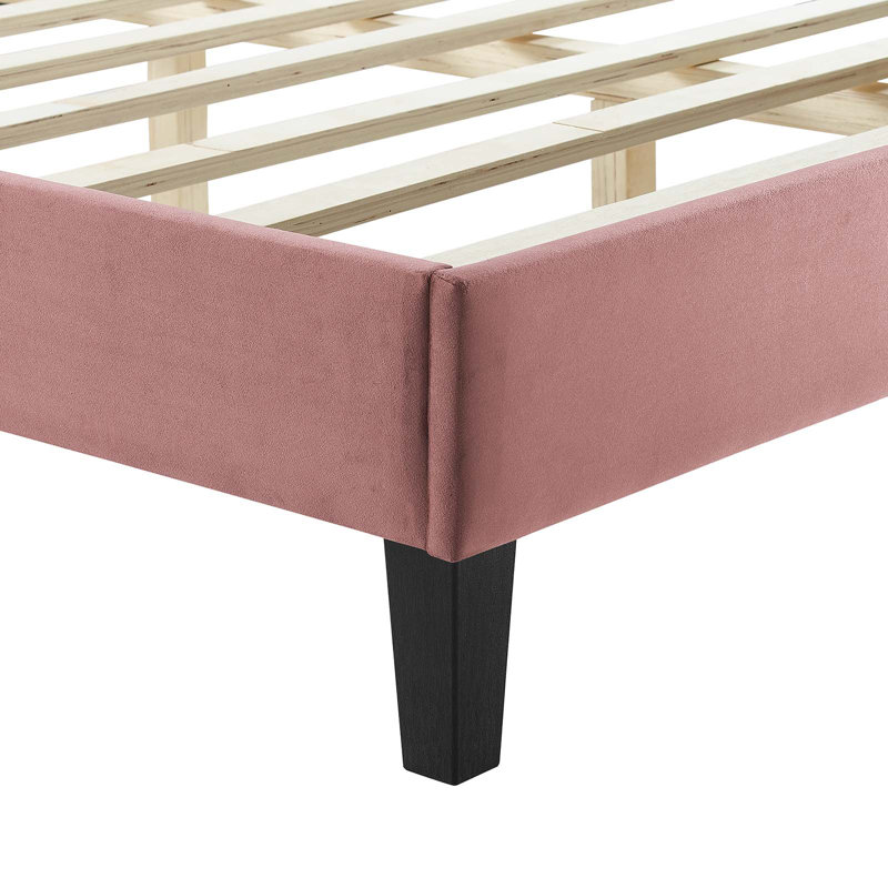 Modway Leah Chevron Tufted Performance Velvet Platform Bed, Pink, Twin