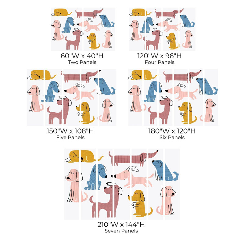 Murale pelez et collez de qualité supérieure - Dessin de chiens, L 120 po x l 180 po